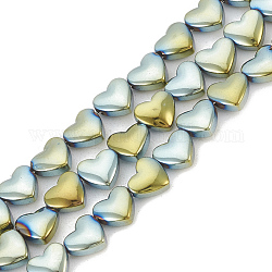 Chapelets de perles en hématite synthétique sans magnétiques, cœur, vert plaqué, 6x5.5x3mm, Trou: 1mm, Environ 70 pcs/chapelet, 15.7 pouce