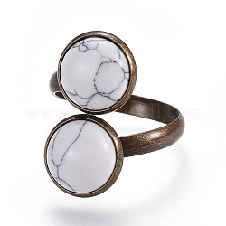 Bagues de manchette en howlite naturelles, anneaux ouverts, avec accessoires en laiton, taille 11, bronze antique, 21mm