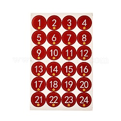 Adesivi autoadesivi con etichetta regalo in carta rotonda a tema natalizio, etichette conto alla rovescia numero1~24, per il regalo di imballaggio, modello di numero, 31x20x0.02cm, adesivi: 45 mm di diametro, 24pcs / scheda