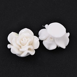 Resin Beads, Flower Rose, White, 24x13mm, Hole: 1.5mm