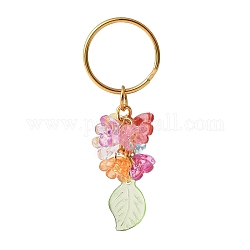 Porte-clés en acrylique transparent feuille et fleur avec porte-clés fendu en fer, pour les accessoires de sac de clé de voiture, or, 7 cm