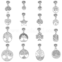 Superfindings 32 pz 16 stili tibetano europeo ciondola i branelli di fascini della lega albero della vita branelli di fascino argento antico ciondola perline distanziatore bails connettore per la creazione di gioielli, foro:1.6mm