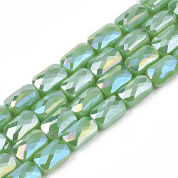 Electroplate opaco colore solido perle di vetro fili, ab colore placcato, sfaccettato, rettangolo, verde chiaro, 7x4x3mm, Foro: 1 mm, circa 79~80pcs/filo, 20.47 pollice (52 cm)