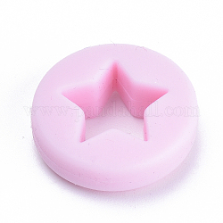 Food Grade Eco-Friendly Silicone Focal Beads, Chewing Beads For Teethers, DIY Nursing Necklaces Making, Flat Round with Star, Pink, 21x7mm, Hole: 2mm