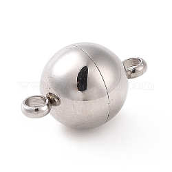 304 Magnetverschluss aus Edelstahl mit Schlaufen, Runde, Edelstahl Farbe, 16x10 mm, Bohrung: 2 mm