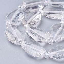 Natural Quartz Crystal Beads Strands, Rock Crystal, Faceted, Oval, 21~22.5x16~17x7mm, Hole: 1.5mm, about 14pcs/strand, 14.9 inch(37.9cm)