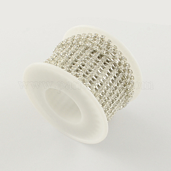 Brass Crystal Rhinestone Strass Chains, with Spool, Rhinestone Cup Chain, Silver, 2.6mm, about 10yards/roll, 2011pcs/roll