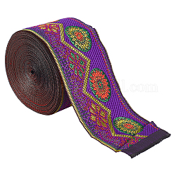 Cintas de poliéster bordado, cinta de jacquard, Accesorios de la ropa, patrón floral, púrpura, 2 pulgada (50 mm), 7 m / rollo