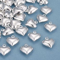 Brass Charms, Heart, 925 Sterling Silver Plated, 13x11.5x3.5mm, Hole: 1.2mm