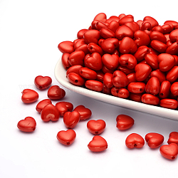 Perline acrilico opaco, cuore, rosso, 10x11x6mm, Foro: 2 mm, circa 1267pcs/500g