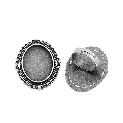 Vintage Adjustable Iron Finger Ring Components Alloy Cabochon Bezel Settings, Lead Free & Cadmium Free, Antique Silver, 17x5mm, Oval Tray: 25x18mm