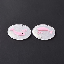 Pendentifs acryliques, avec émail et poudre scintillante, plat rond avec motif de dauphin, fumée blanche, 24x2mm, Trou: 1.5mm