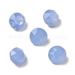 Cabochon in vetro strass, punta indietro e posteriore placcato, rotondo e piatto, opale blu dell'aria, 8.1x5.6mm