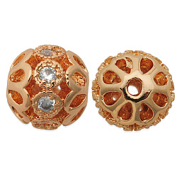 Laiton micro pavé perles d'espacement zircon cubique transparent, Sans cadmium & sans nickel & sans plomb, fleur, or rose, 8x7.5mm, Trou: 1.6mm