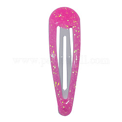 Haar-Accessoires Eisen Snap Haarspangen, mit Emaille und Glitzerpulver, Träne, tief rosa, 50x14 mm