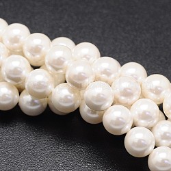 Shell Perlen Stränge, Runde, weiß, 8 mm, Bohrung: 1 mm, ca. 49 Stk. / Strang, 16 Zoll