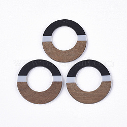 Colgantes de resina y madera de nogal, tricolor, plano y redondo, negro, 49x3~3.5mm, agujero: 2 mm