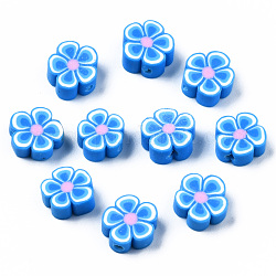 Manuell Polymer Ton Perlen, Blume, Verdeck blau, 7~10x7~11x3~5 mm, Bohrung: 1.6 mm