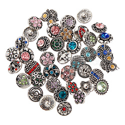 Ahadermaker alliage strass boutons pression, boutons de bijoux, formes mixtes, couleur mixte, 12~19x12~14x5.5~8.5mm, 40 pcs / boîte