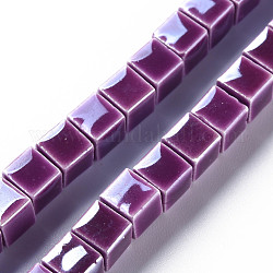 Brins de perles en céramique de porcelaine faites à la main, famille rose de style, cube, violet foncé, 6mm, Trou: 2mm, Environ 51~52 pcs/chapelet, 11.73~12.32 pouce (29.8~31.3 cm)