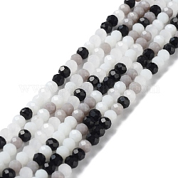 Chapelets de perles en verre, facette, rondelle, noir, 4x3mm, Trou: 0.4mm, Environ 123~127 pcs/chapelet, 15.75~16.5 pouce (40~42 cm)