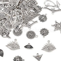 50pcs 10 pendentifs en alliage de style tibétain, formes mixtes, argent antique, 11~30x12.5~32x1.5~3mm, Trou: 1.5~2mm, 5 pièces / style