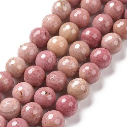 Chapelets de perles en rhodonite naturelle, facetté (128 facettes), ronde, 10mm, Trou: 1.2mm, Environ 36~37 pcs/chapelet, 14.84''~15.24'' (37.7~38.7 cm)
