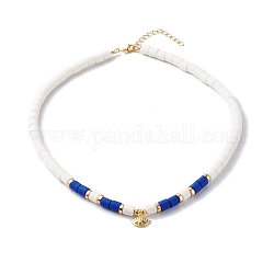 Argile polymère colliers de perles, avec pendentif mauvais œil en laiton et perles d'espacement, blanc, 17.32 pouce (440 mm)