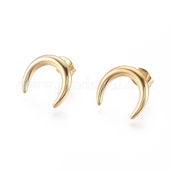 304 Stainless Steel Stud Earrings, with Ear Nuts, Crescent Moon/Double Horn, Golden, 14.5x12.5x1.5mm, Pin: 0.6mm, 6pairs/card