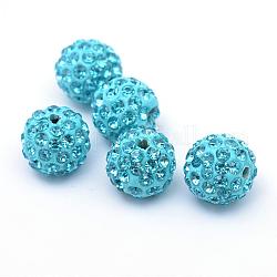 Argilla polimerica perline pavé di strass, perline sfera della discoteca, acquamarina, PP15 (2.1~2.2mm), 6 file di strass, 12mm, Foro: 1.5 mm