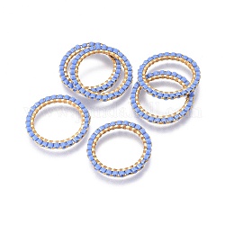 Miyuki & toho perline giapponesi fatte a mano, con 304 anello di collegamento in acciaio inossidabile placcato in oro, modello telaio, Anello / cerchio, blu fiordaliso, 18~19x1.7mm, diametro interno: 14mm