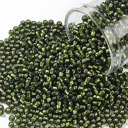 TOHO Round Seed Beads, Japanese Seed Beads, (37F) Silver Lined Frost Olive, 11/0, 2.2mm, Hole: 0.8mm, about 50000pcs/pound