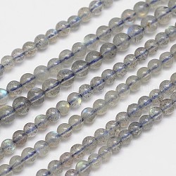 Natural Labradorite Round Bead Strands, Grade AA, 4mm, Hole: 1mm, about 90pcs/strand, 15.5 inch