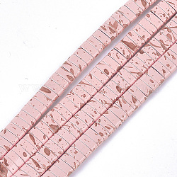 Spray Painted Non-magnetic Synthetic Hematite Multi-Strand Links, Two Hole Carrier Beads, For Tile Elastic Bracelets Making, Rectangle, Pink, 2x5x2mm, Hole: 0.6mm, about 172pcs/strand, 16.1 inch