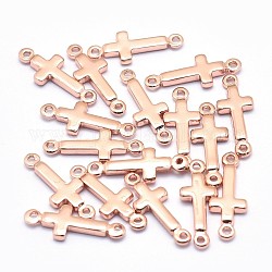 Conectores de enlaces de latón, sin plomo, cadmio, níquel, cruz de lado, Chapado en oro rosa real, 13.5x5x1.5mm, agujero: 0.8 mm