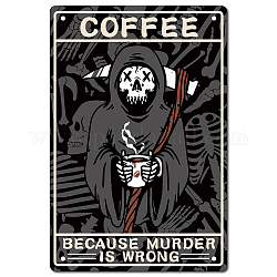 CREATCABIN Skeleton Coffee Tin Sign Vintage Because Murder is Wrong Metal Tin Sign Retro Poster Art Mural Hanging Iron Painting for Home Kitchen Bathroom Wall Art Decor 8 x 12 Inch