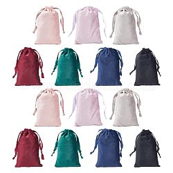 Delorigin 28 borsa con coulisse per gioielli in velluto in 7 colori, con nastro di raso, rettangolo, colore misto, 15x10x0.3cm, 4 pz / colore