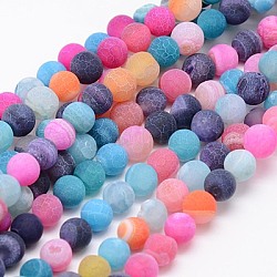 Natural Weathered Agate Beads Strands, Dyed, Frosted, Round, Mixed Color, 12mm, Hole: 1mm, about 32pcs/strand, 15inch