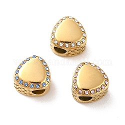 Perles européennes en 304 acier inoxydable, Perles avec un grand trou   , avec strass, larme, or, couleur mixte, 11.7x12x8.2mm, Trou: 4mm