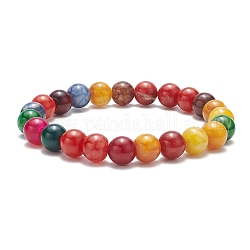 Bracelet extensible en perles rondes en agate patinée naturelle teintée pour femme, colorées, diamètre intérieur: 2-3/8 pouce (6 cm)