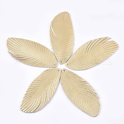 Ciondoli grandi in pelle di montone ecologica, foglia, oro, 76x33x1.5mm, Foro: 1.5 mm