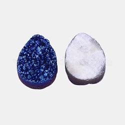 Cabochons en cristal druzy naturel électrolytique, goutte d'eau plate, teinte, bleu, 20x15x4~8mm