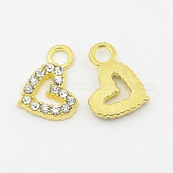 Alloy Crystal Rhinestone Heart Charms for Valentine's day Jewelry, Golden, 15x11x2.5mm, Hole: 3mm