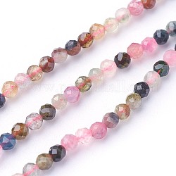 Chapelets de perles en tourmaline naturelle, facette, ronde, colorées, 3mm, Trou: 0.5mm, Environ 115~130 pcs/chapelet, 14.5~16.1 pouce (37~41 cm)