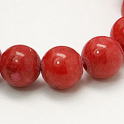 Chapelets de perles rondes en jade de Mashan naturelle, teinte, firebrick, 4mm, Trou: 1mm, Environ 98 pcs/chapelet, 15.7 pouce