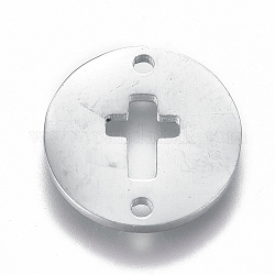 Conectores de enlaces de acero inoxidable 304, plano y redondo con la cruz, para la Pascua, color acero inoxidable, 12x1mm, agujero: 1.2 mm