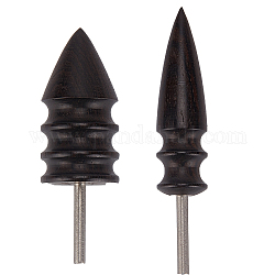 Gorgecraft 2Pcs 2 Style Bullet Shape Sandalwood Polish Heads, with Stainless Steel Axis, Leathercraft Burnishing Tool, Stainless Steel Color, 6~6.8x1.3~2cm, 1pc/style