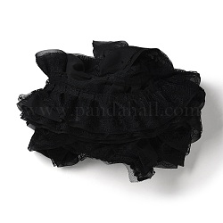 Ribete de encaje de flor de gasa plisada de 3 capa, cinta de poliéster para hacer joyas, Accesorios de la ropa, negro, 5-1/8 pulgada (130 mm)
