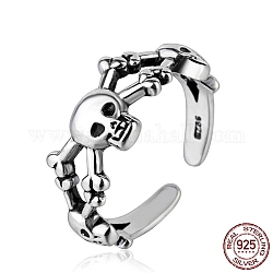 Thailand Sterling Silver Skull Spider Open Cuff Finger Ring, Gothic Jewelry for Women, Silver, Inner Diameter: 16mm