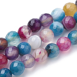 Natural Striped Agate/Banded Agate Beads Strands, Dyed, Faceted, Round, Mixed Color, 6mm, Hole: 1mm, about 62pcs/strand, 15.3 inch